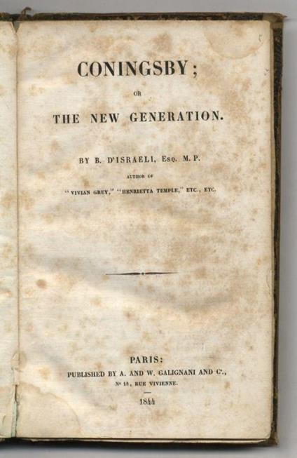 Coningsby or the new Generation [...] - Benjamin Disraeli - copertina