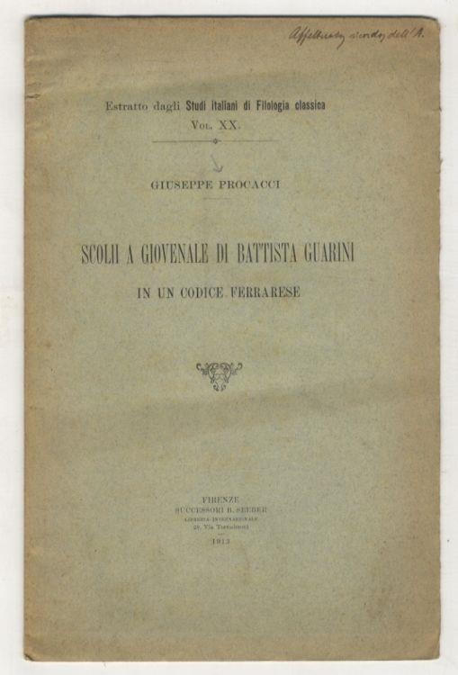Scolii a Giovenale di Battista Guarini in un codice ferrarese - Giuseppe Procaccini - copertina