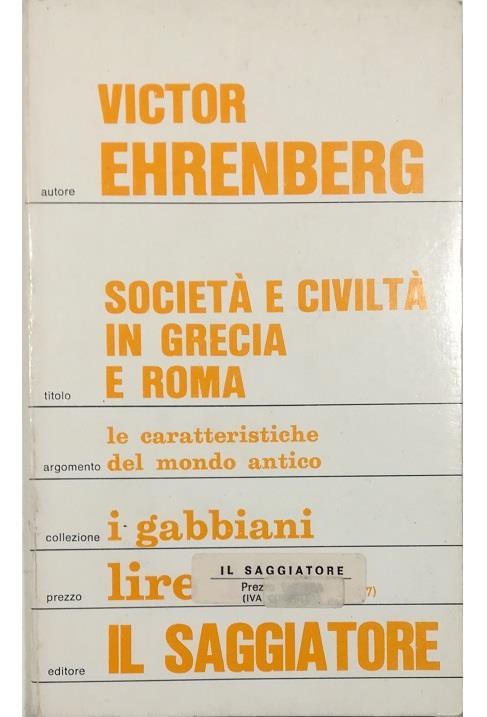 Società e civiltà in Grecia e Roma - Victor Ehrenberg - copertina