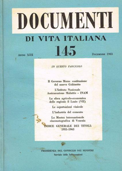 Documenti di vita italiana anno XIII, n.145, dicembre 1963 - Renato Lefèvre - copertina