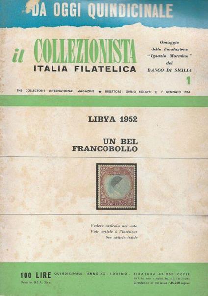 Il Collezionista, Italia Filatelica n.1- 1964 - Giulio Bolaffi - copertina