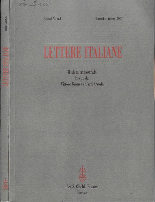Lettere italiane anno LVI 2004 N. 1 - Vittore Branca - copertina