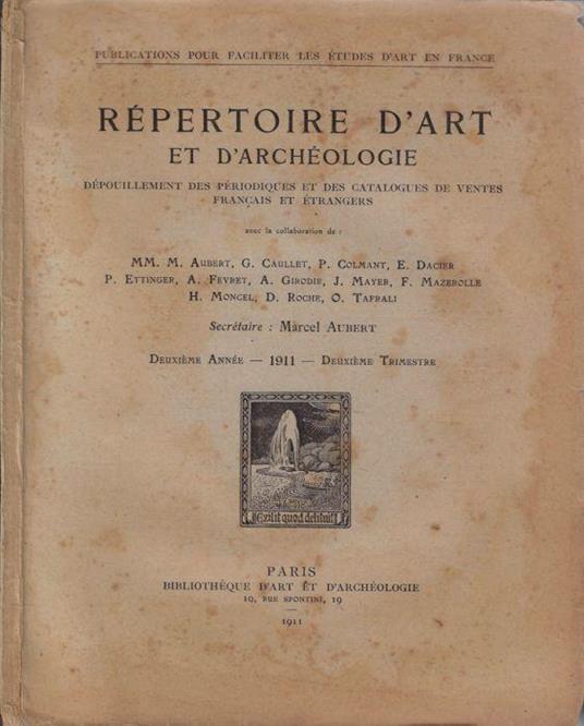 Répertoire d'art et d'archéologie II année 1911 deuxième trimestre - copertina