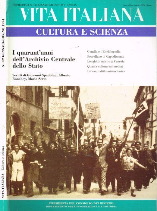Vita italiana. Cultura e scienza. Trimestrale n.1/2, gennaio/giugno 1994 - Stefano Rolando - copertina