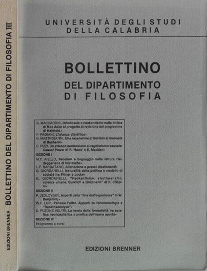 Università degli studi della Calabria Bollettino del dipartimento di filosofia anno 1980-81 N. 3 - copertina