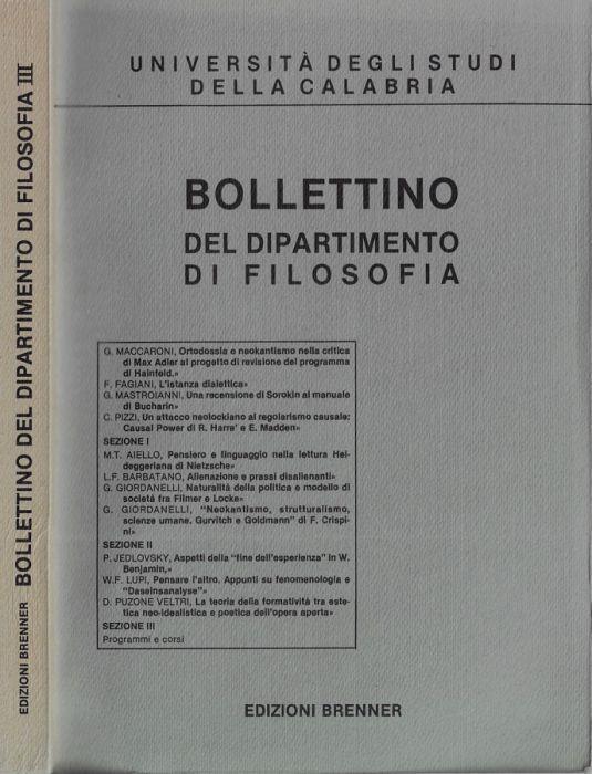 Università degli studi della Calabria Bollettino del dipartimento di filosofia anno 1980-81 N. 3 - copertina