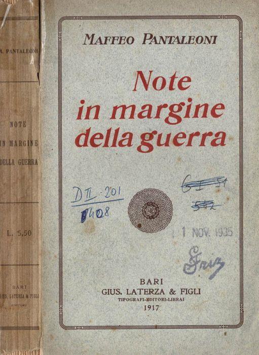 Note in margine della guerra - Maffeo Pantaleoni - copertina