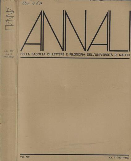 Annali della facoltà di lettere e filosofia dell'università di Napoli Vol. XIV n.s. II (1971-1972) - copertina