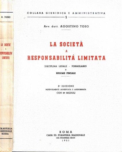 La società a responsabilità limitata - Agostino Toso - copertina