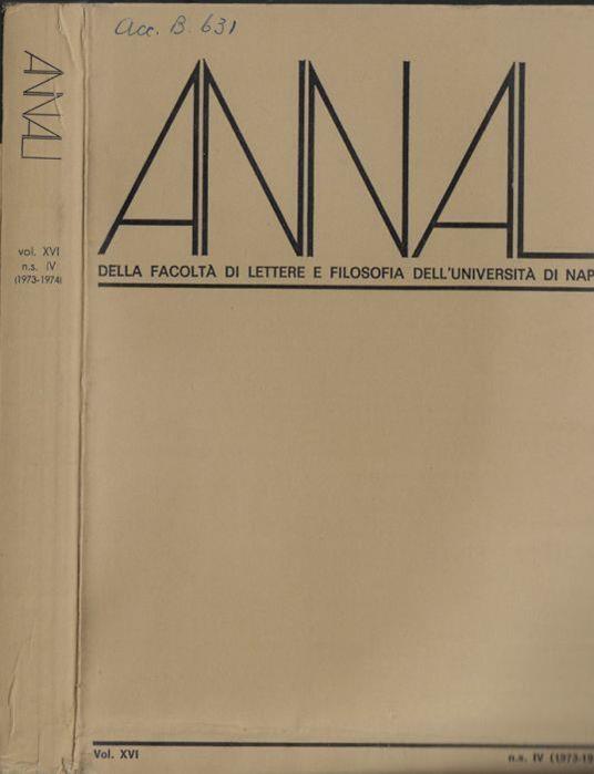 Annali della facoltà di lettere e filosofia dell'università di Napoli Vol. XVI n.s. IV (1973-1974) - copertina