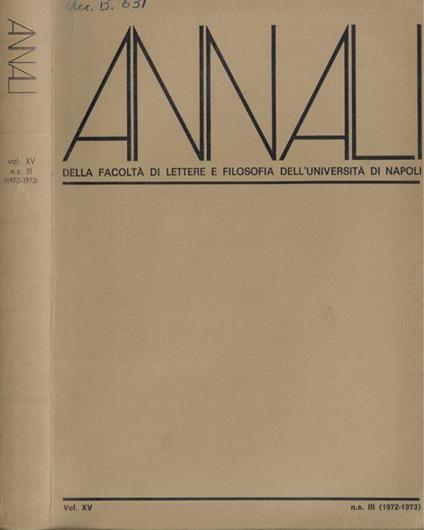 Annali della facoltà di lettere e filosofia dell'università di Napoli Vol. XV n.s. III (1972-1973) - copertina