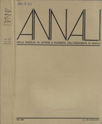 Annali della facoltà di lettere e filosofia dell'università di Napoli Vol. XIX n.s. VII (1976-1977) - copertina