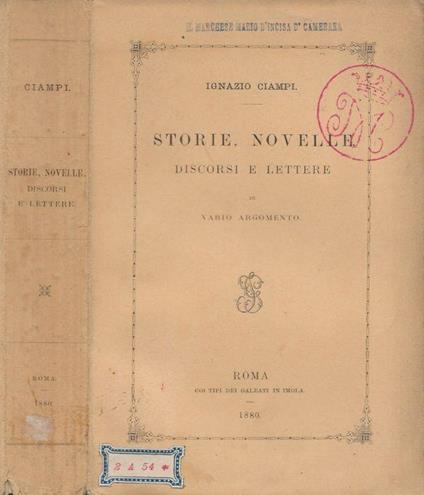 Storie, novelle, discorsi e lettere di vario argomento - Ignazio Ciampi - copertina