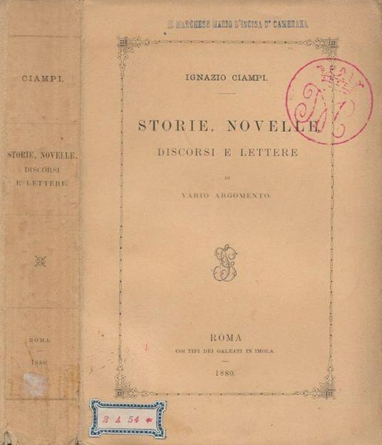 Storie, novelle, discorsi e lettere di vario argomento - Ignazio Ciampi - copertina