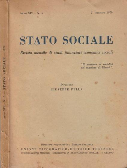 Stato sociale, anno XIV n 5 - Giuseppe Pella - copertina