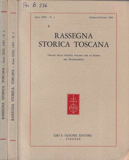 Rassegna storica toscana anno XXXI 1985 - Clementina Rotondi - copertina