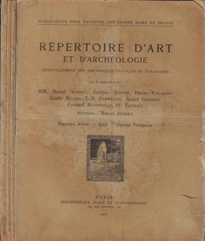 Répertoire d'art et d'archéologie I année 1910 - copertina