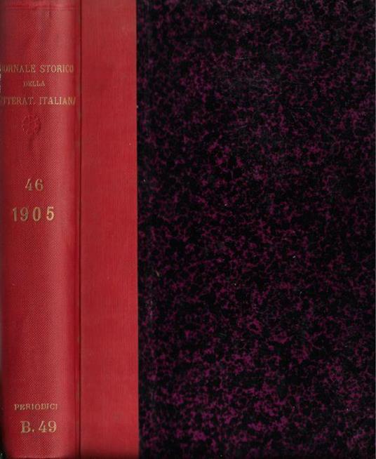 Giornale storico della letteratura italiana volume XLVI 1905 - Francesco Novati - copertina