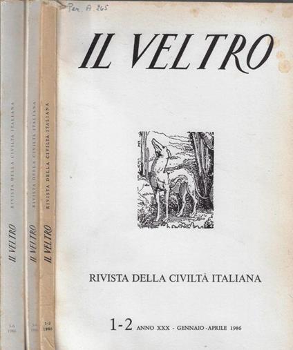 Il Veltro anno 1986 N. 1-2, 3-4, 5-6 - Vincenzo Cappelletti - copertina