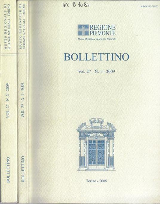 Bollettino del Museo Regionale di Scienze Naturali Vol. 27 N. 1, 2 2009 - Roberto Moisio - copertina