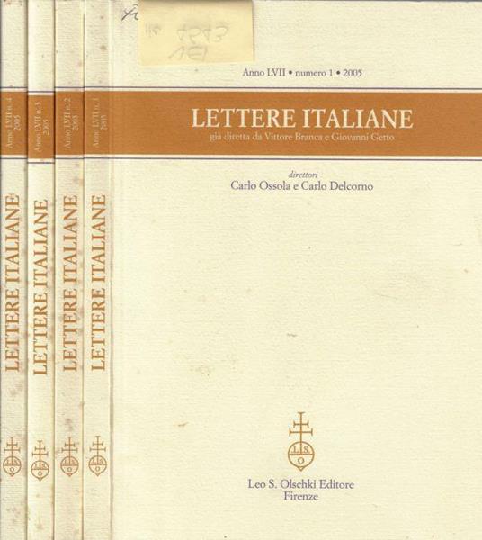 Lettere italiane anno LVII 2005 N. 1, 2, 3, 4 - Carlo Ossola - copertina