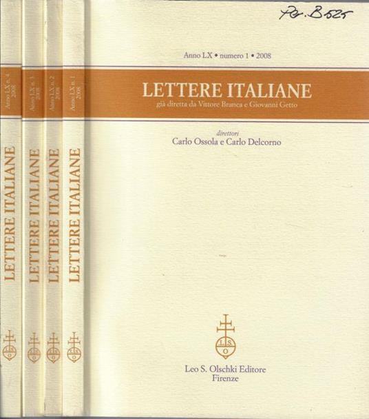 Lettere italiane anno LX 2008 N. 1, 2, 3, 4 - Carlo Ossola - copertina