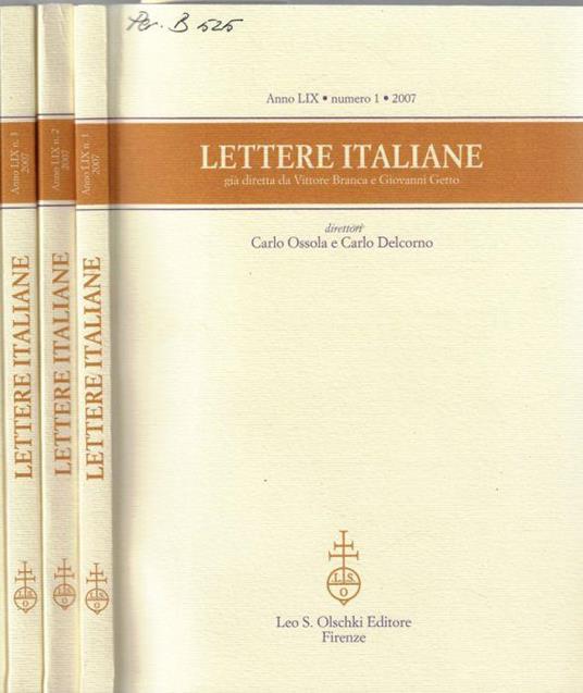 Lettere italiane anno LIX 2007 N. 1, 2, 3, 4 - Carlo Ossola - copertina