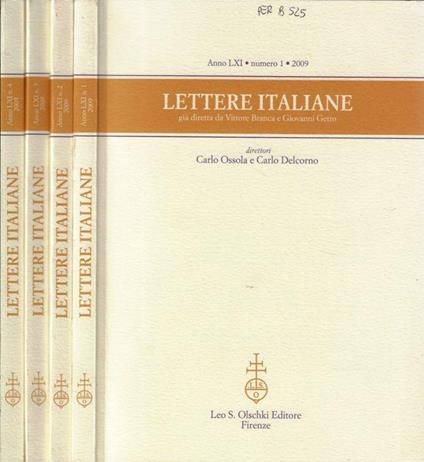 Lettere italiane anno LXI 2009 N. 1, 2, 3, 4 - Carlo Ossola - copertina