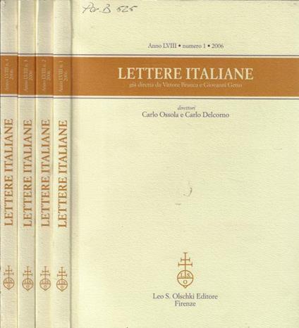 Lettere italiane anno LVIII 2006 N. 1, 2, 3, 4 - Carlo Ossola - copertina