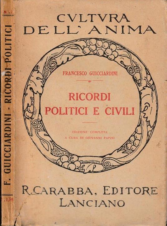 Ricordi politici e civili - Francesco Guicciardini - copertina