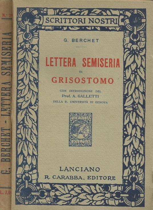 Lettera semiseria di Grisostomo - Giovanni Berchet - copertina
