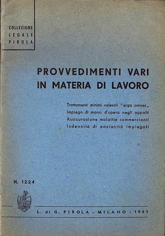 Provvedimenti vari in materia di lavoro - copertina