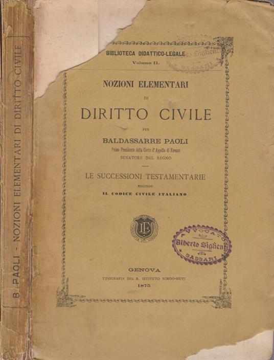 Nozioni elementari di diritto civile - Baldassarre Paoli - copertina