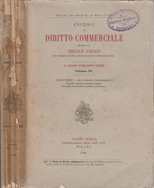 Corso di diritto commerciale vol IV - Ercole Vidari - copertina