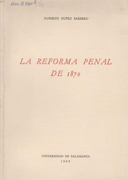 La reforma penal de 1870 - copertina