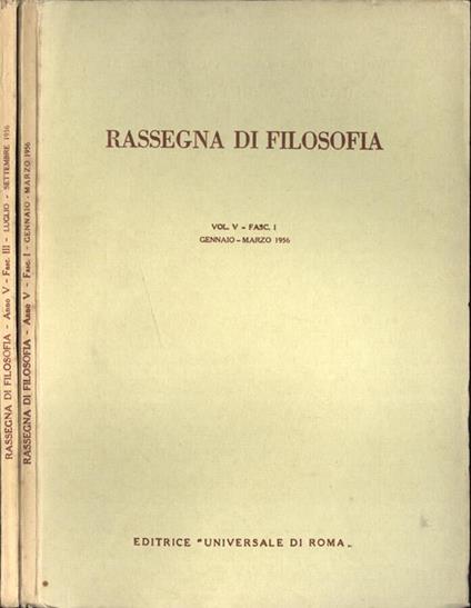 Rassegna di filosofia Vol. V Fasc I - III - copertina