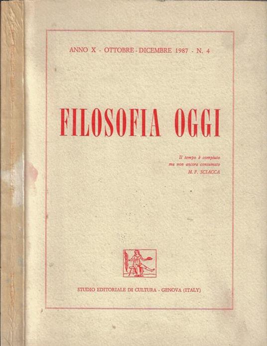 Filosofia oggi anno 1987 N. 4 - copertina