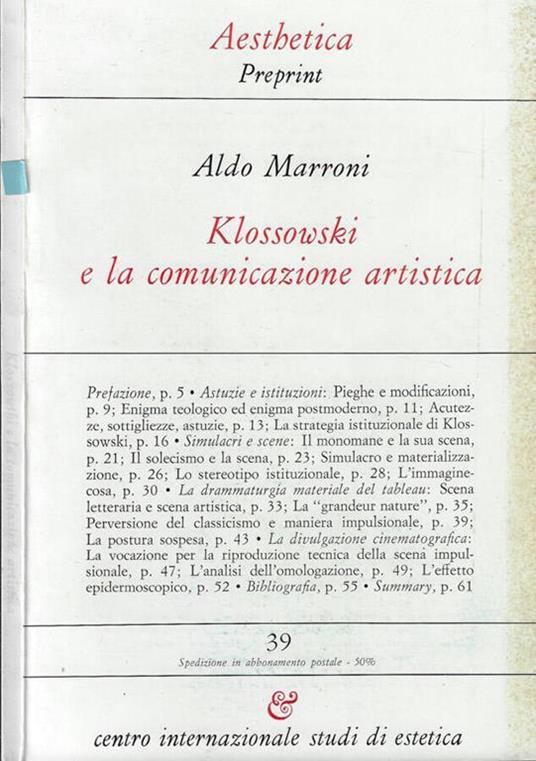 Klossowski e la commissione artistica - Aldo Marroni - copertina