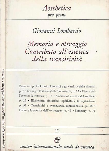 Aesthetica pre-print, n. 12, giugno 1986 - Giovanni Lombardo - copertina