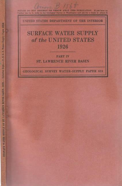 Surface water supply of the United States 1926 parte IV - copertina