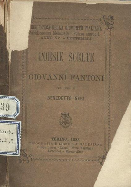 Poesie scelte - Giovanni Fantoni - copertina
