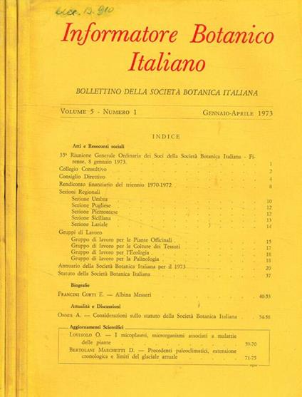 Informatore botanico italiano. Bollettino della società botanica italiana. Vol. 5, fasc.1, 2, 3, anno 1973 - Paolo Meletti - copertina
