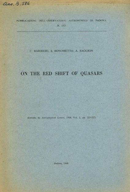 On the red shift of quasars - C. Barbieri - copertina