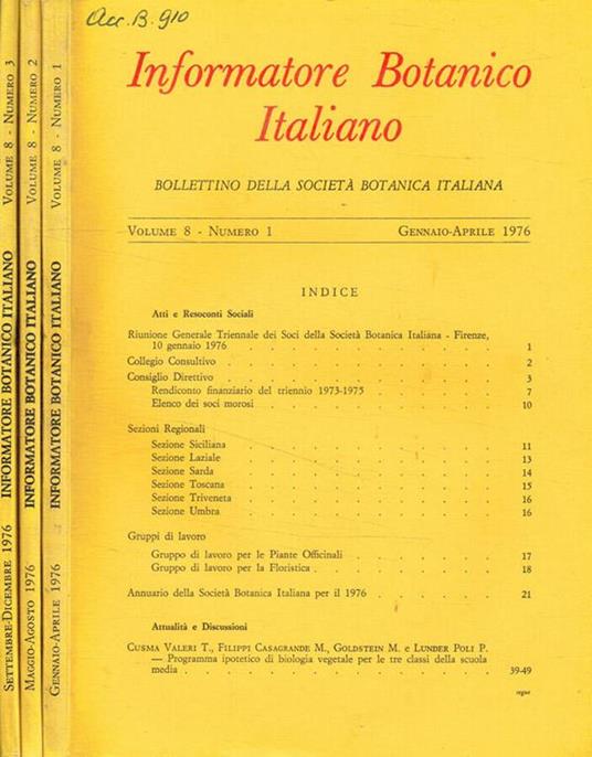 Informatore botanico italiano. Bollettino della societa botanica italiana. Vol.8, anno 1976, 3fasc - Paolo Meletti - copertina