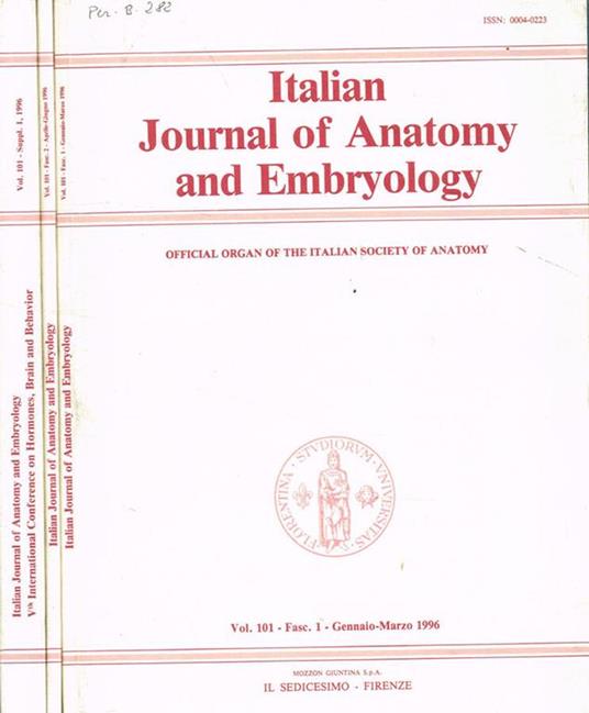 Italian Journal of anatomy and embryology. Vol.101, fasc.1, 2, suppl.1, 1996 - Enzo Brizzi - copertina