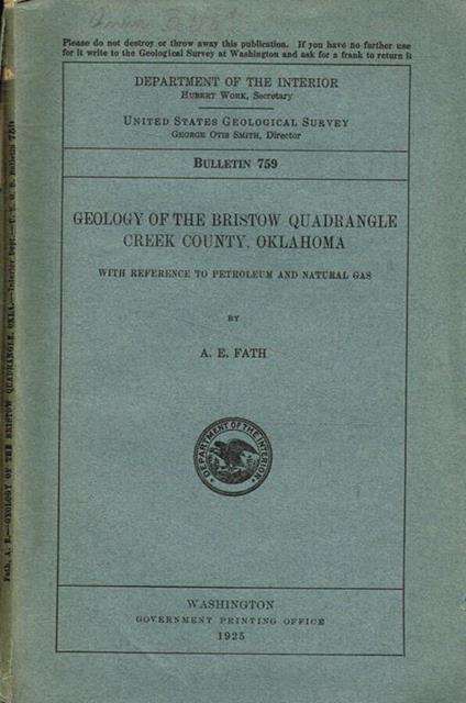 Geology of the Bristow quadrangle creek county, Oklahoma with reference to petroleum and natural gas - copertina