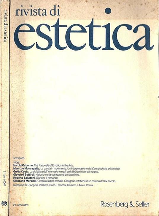 Rivista di Estetica. Anno XXVI n. 21 - copertina