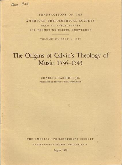 The Origins of Calvin's Theology of Music: 1536-1543 - copertina