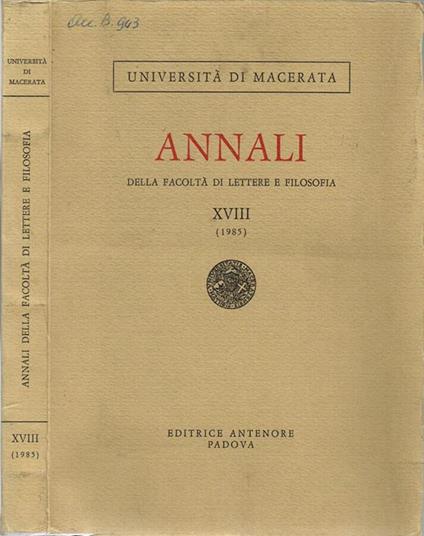 Università di Macerata -- Annali della Facoltà di Lettere e Filosofia - copertina