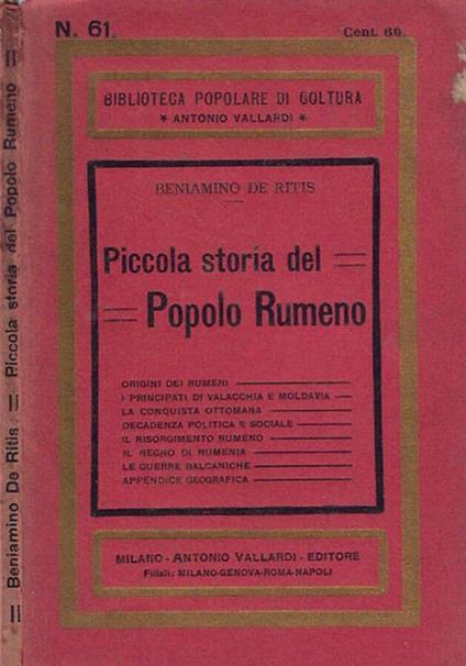 Piccola storia del Popolo Rumeno - Beniamino De Ritis - copertina